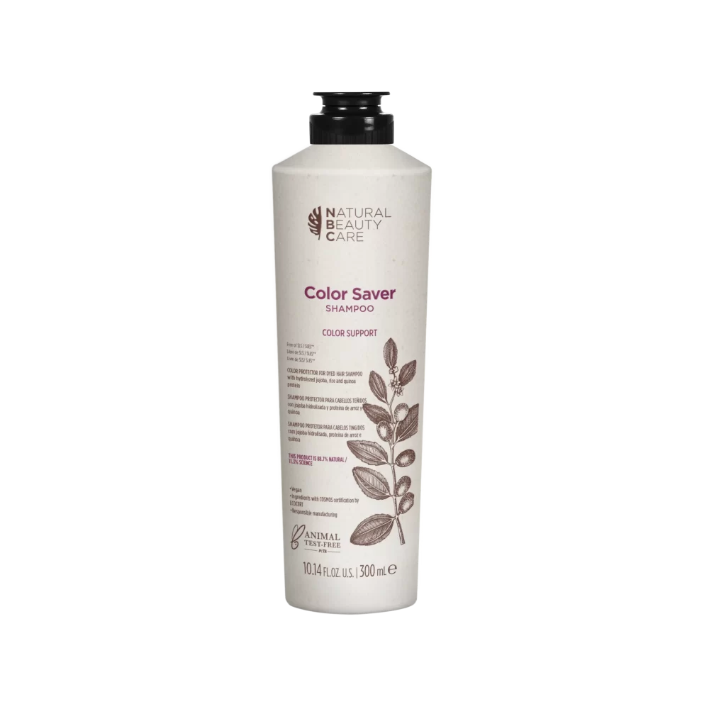 Botella de Color Saver Shampoo de Natural Beauty Care, shampoo protector para mantener el color vibrante del cabello teñido.