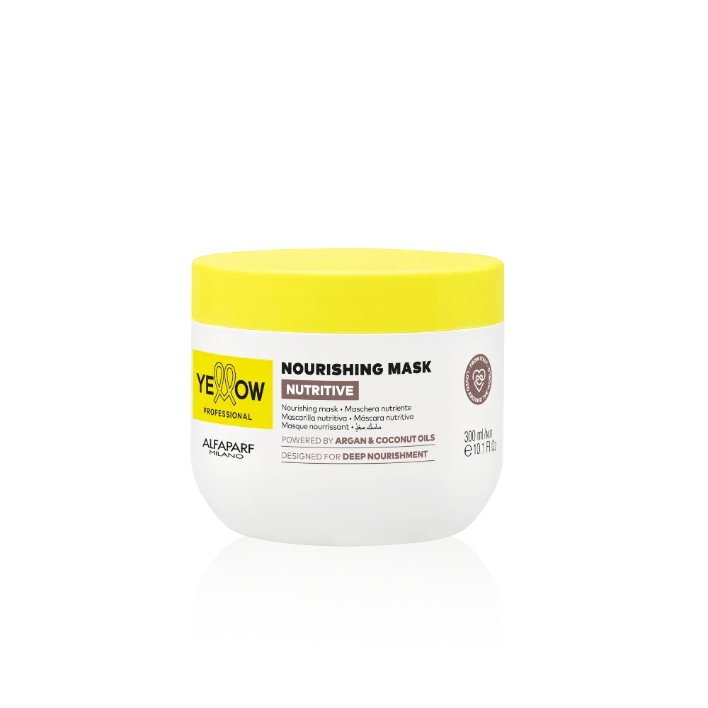 Mascarilla nutritiva Yellow Professional Nourishing Mask 300 ml de Alfaparf Milano para nutrición intensa de cabello seco o maltratado.