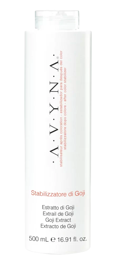 Botella de 500 ml de Stabilizzatore di Goji de Avyna Beauty, tratamiento equilibrante del pH para cabello teñido.
