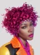 Modelo digital con cabello afro rizado en tono morado intenso, luciendo chaqueta de cuero multicolor con tachuelas. Colección Metaverso de Alexander Kiryliuk.