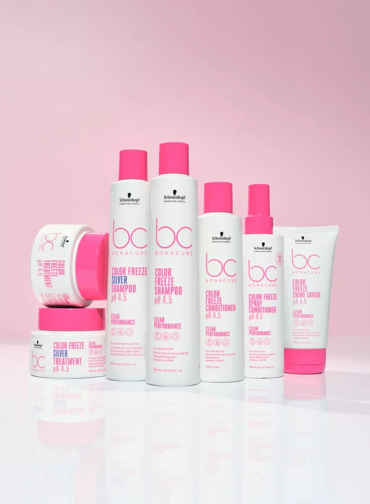 Línea completa Bonacure Color Freeze Schwarzkopf Professional con shampoo, acondicionador, tratamiento y spray