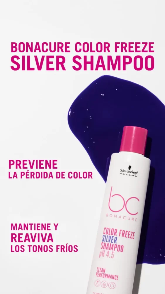 Bonacure Color Freeze Silver Shampoo Schwarzkopf Professional con fondo púrpura que realza tonos fríos