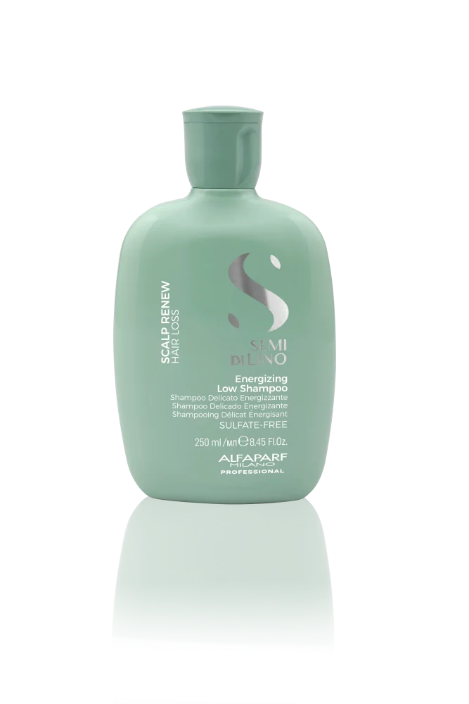 Shampoo Energizing Low Shampoo Semi di Lino Scalp Renew de Alfaparf Milano Professional para limpieza suave del cuero cabelludo