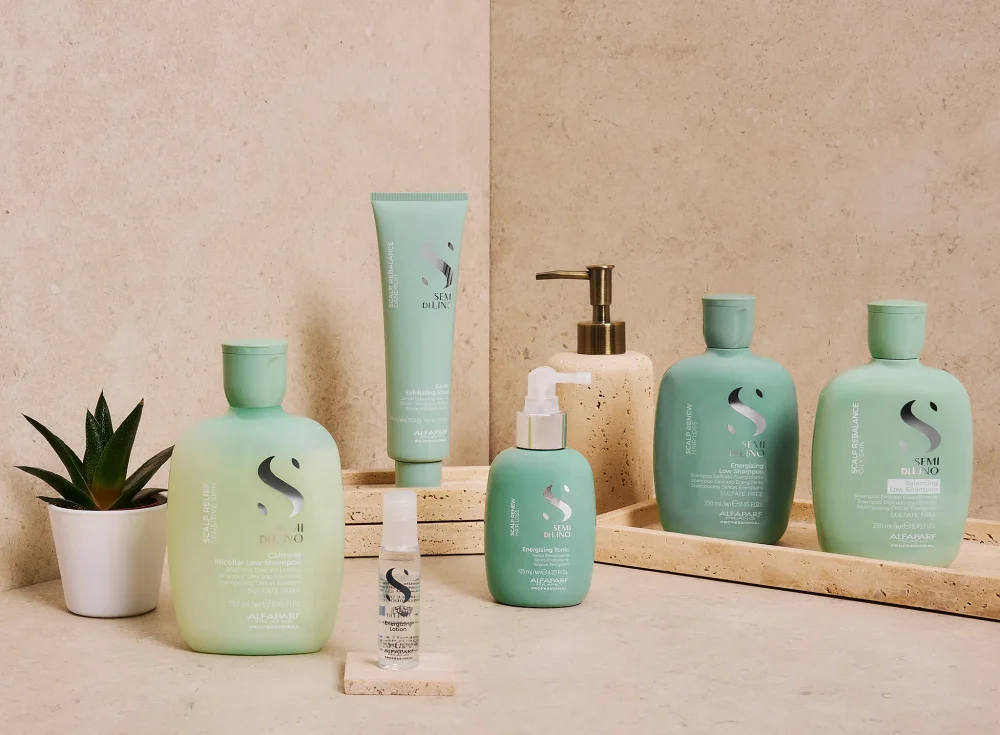 Colección Semi di Lino Scalp Renew de Alfaparf Milano Professional con productos energizing para tratar la caída del cabello