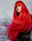 Up in the Clouds de RUSH Artistic Team con cabello largo rojo, naranja y magenta en movimiento.