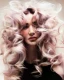 Modelo con rizos amplios en tonos rosa, blanco y lavanda de APEX collection de Steven Smart