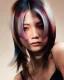 Modelo con cabello oscuro y paneles rosa, azul, violeta y claro de APEX collection de Steven Smart